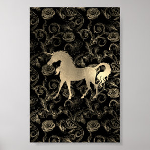 Unicorn Horse Royal Rose Garden Vip Black Poster