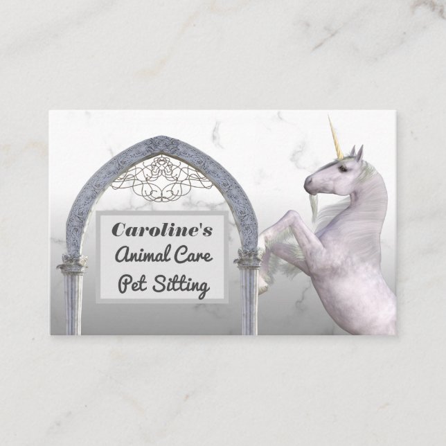 Unicorn Horse White Marble Animal Care Business Card (Front)