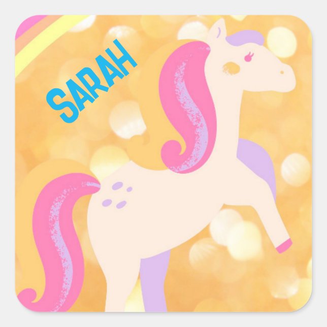 Unicorn horse with name  square sticker (Front)