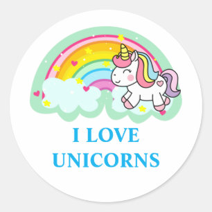 Unicorn Horse with Rainbow Cartoon-24964 Classic Round Sticker