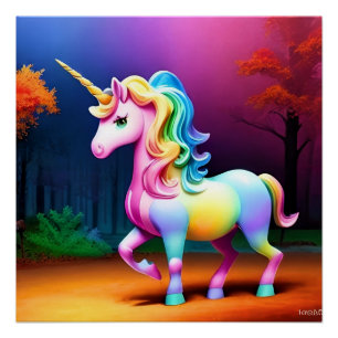Unicorn Horse with Rainbow Colours  Poster
