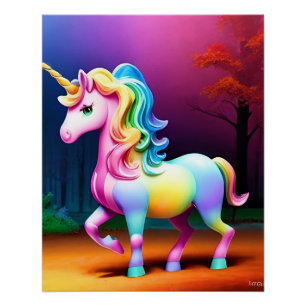 Unicorn Horse with Rainbow Colours  Poster