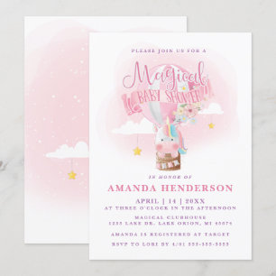 Unicorn Hot Air Balloon Girl Baby Shower Invitation