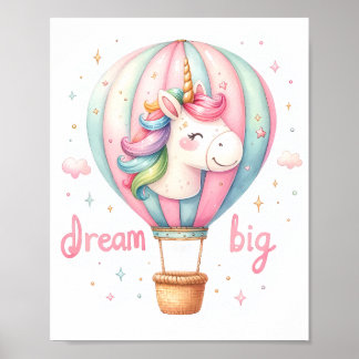 Unicorn Hot Air Balloon Nursery Art Poster