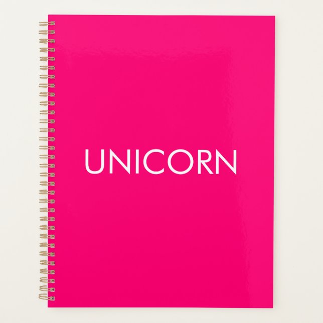 Unicorn hot pink custom modern typography funny planner (Front)