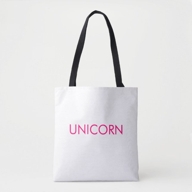 Unicorn hot pink minimalist custom text funny tote bag (Front)