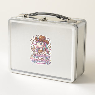 Unicorn Howdy Unicorn Gift Idea Sticker and Shirt Metal Lunch Box