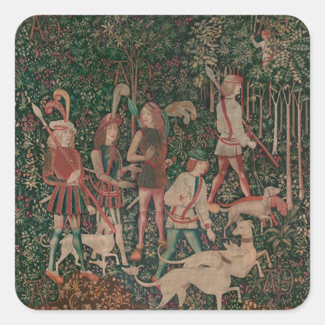 Unicorn Hunt Mediaeval Art - Hunt Begins Square Sticker (Front)