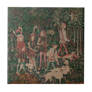 Unicorn Hunt Mediaeval Art - Hunt Begins Tile