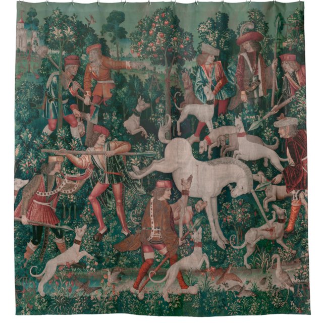 Unicorn Hunt Mediaeval Art - Unicorn Defends Himse Shower Curtain (Front)