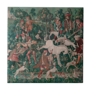Unicorn Hunt Mediaeval Art - Unicorn Defends Himse Tile