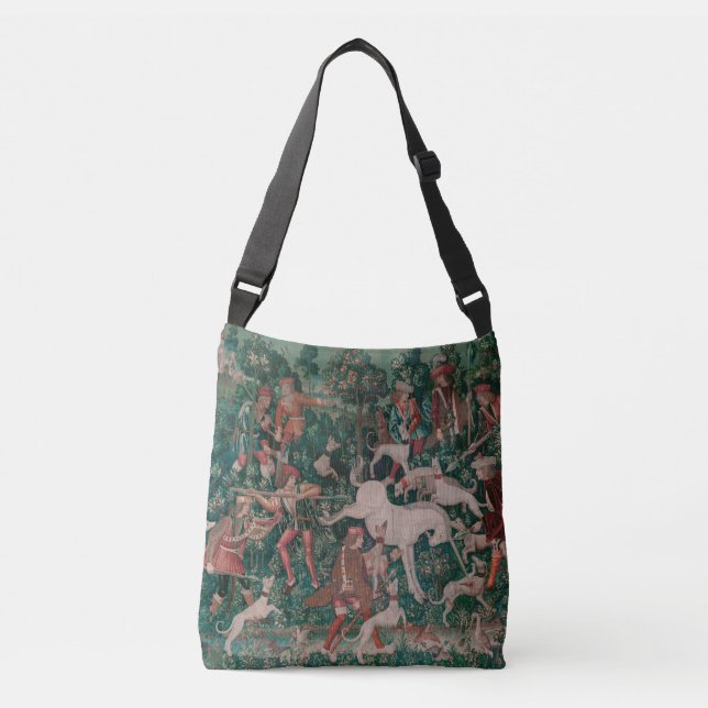 Unicorn Hunt Mediaeval Art, Unicorn Defends Himsel Crossbody Bag (Front)