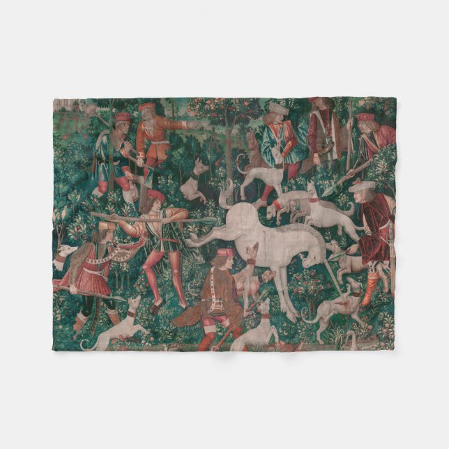 Unicorn Hunt Mediaeval Art, Unicorn Defends Himsel Fleece Blanket (Front (Horizontal))