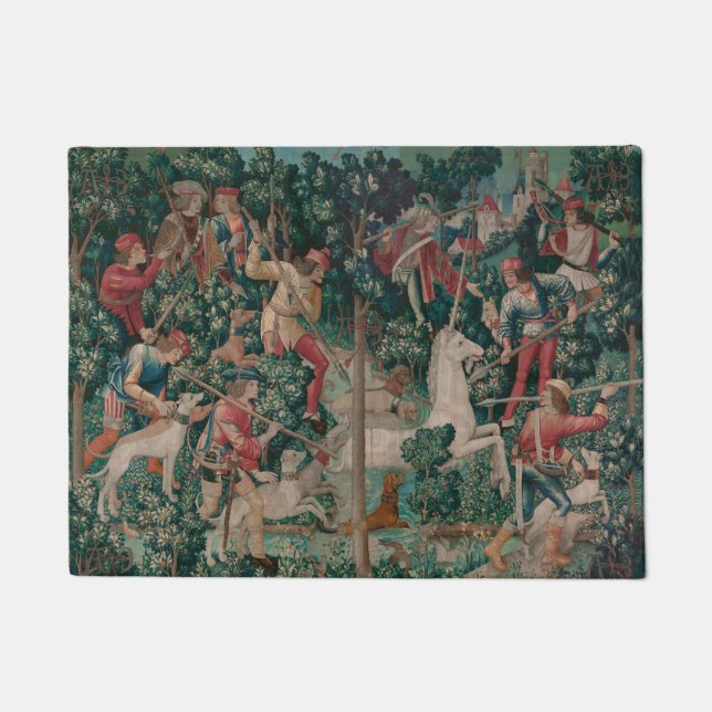 Unicorn Hunt Mediaeval Art - Unicorn Is Attacked Doormat (Front)