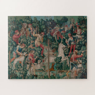 Unicorn Hunt Mediaeval Art - Unicorn Is Attacked Jigsaw Puzzle