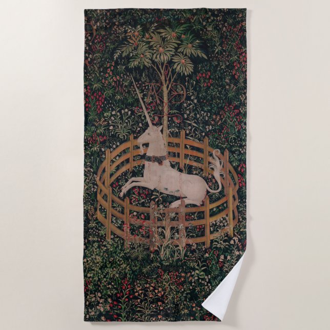 Unicorn Hunt Mediaeval Art - Unicorn Rests in Gard Beach Towel (Front)