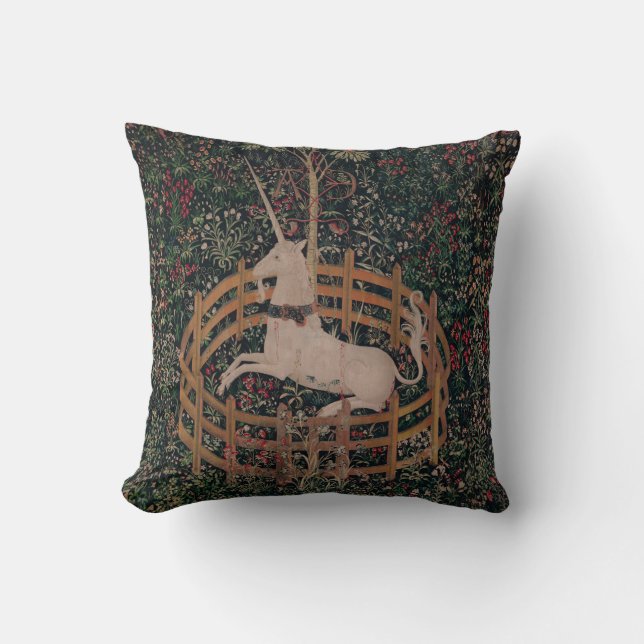 Unicorn Hunt Mediaeval Art - Unicorn Rests in Gard Cushion (Front)