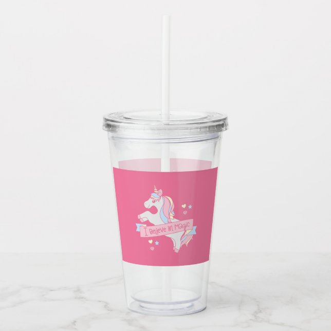 Unicorn I believe in magic Acrylic Tumbler (Front)