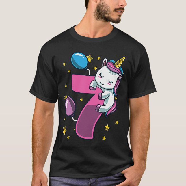 Unicorn I Bin 7 Years Old Girl Birthday Party T-Shirt (Front)