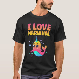 Unicorn I Love Narwhal Rainbow Kids Boy Girl Whale T-Shirt