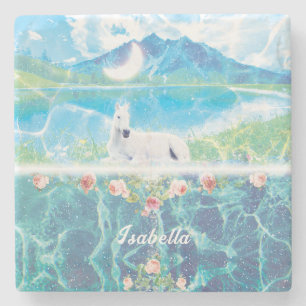 Unicorn in a paradise dream Personalized Stone Coaster
