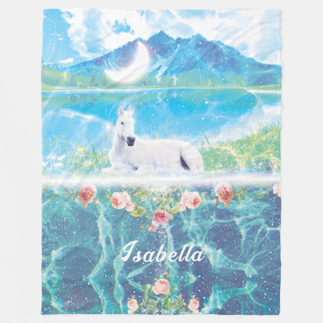 Unicorn in a paradise dream world Fleece Blanket (Front)