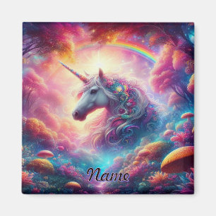 Unicorn in a Vibrant Fantasy Forest Magnet