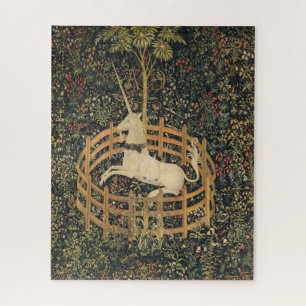 Unicorn In Captivity Middle Ages Vintage Tapestry Jigsaw Puzzle