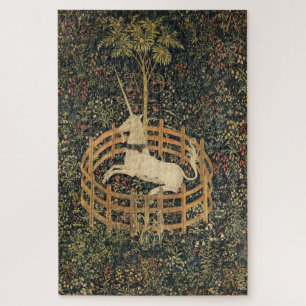 Unicorn In Captivity Middle Ages Vintage Tapestry Jigsaw Puzzle
