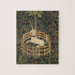 Unicorn In Captivity Middle Ages Vintage Tapestry Jigsaw Puzzle