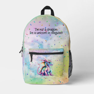 Unicorn In Disguise - Colourful Dragon & Sprinkles Printed Backpack