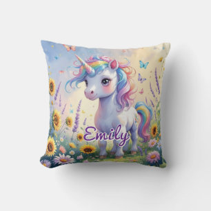 Unicorn in Flower Garden Editable Square Pillow