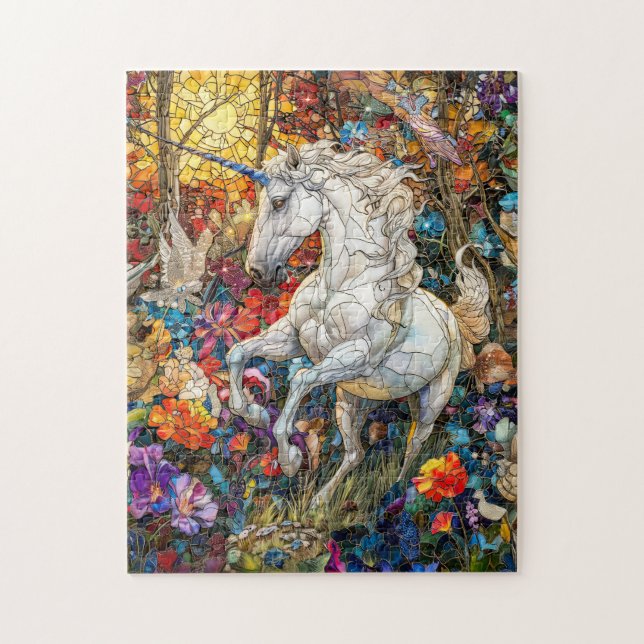 Unicorn in Flower Garden Jigsaw Puzzle (Vertical)