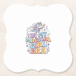 Unicorn In My Magical Girl Era Kawaii Sticker and Paper Coaster