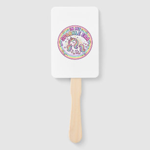 Unicorn In My Sparkle Era Funny Print on Demand De Hand Fan