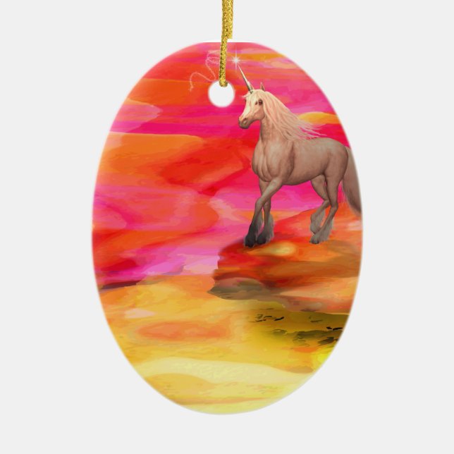 Unicorn in Painted Desert Ceramic Tree Decoration (Front)