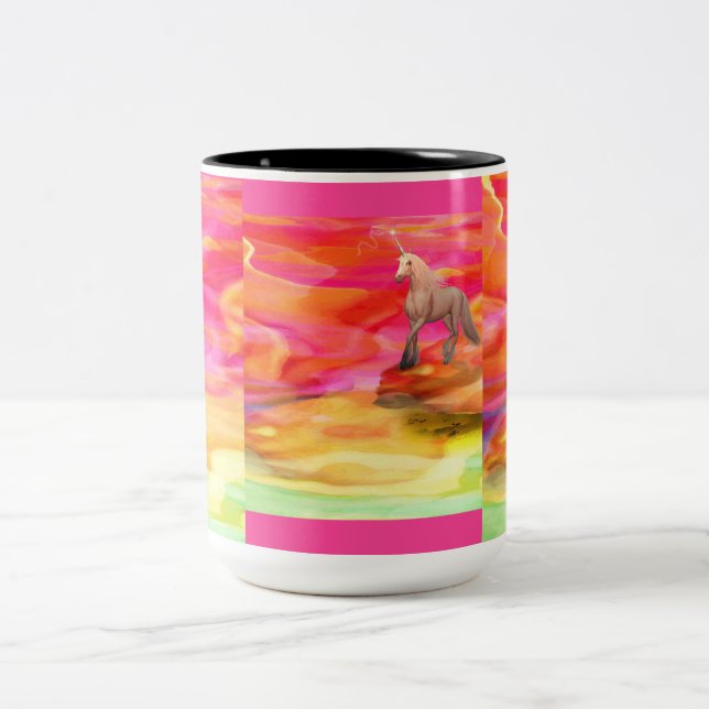 Unicorn in Painted Desert Two-Tone Coffee Mug (Center)