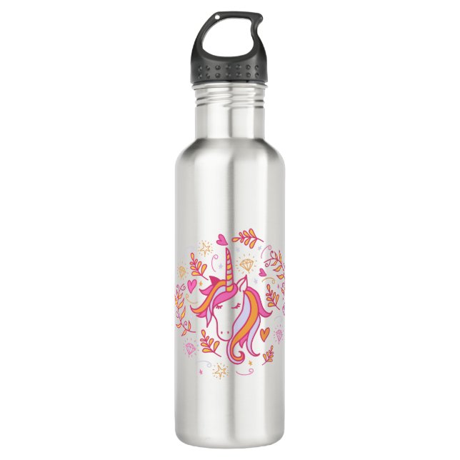 Unicorn in Pink and Orange 710 Ml Water Bottle (Front)