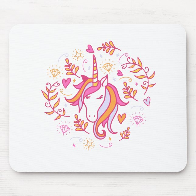 Unicorn in Pink and Orange Mouse Mat (Front)