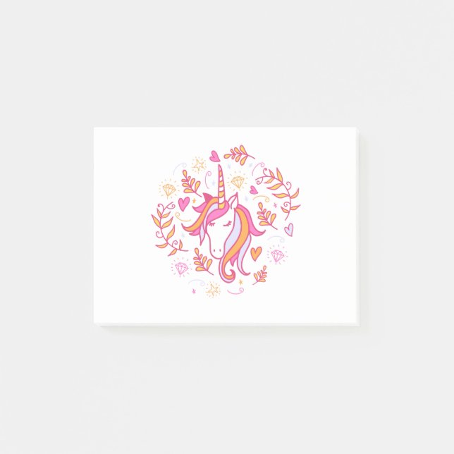 Unicorn in Pink and Orange Post-it Notes (Front)
