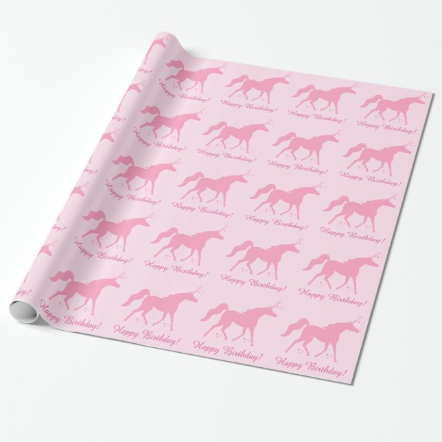 Unicorn in Pink Happy Birthday Wrapping Paper (Unrolled)