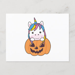 Unicorn In Pumpkin Cute Unicorns Happy Halloween Postcard