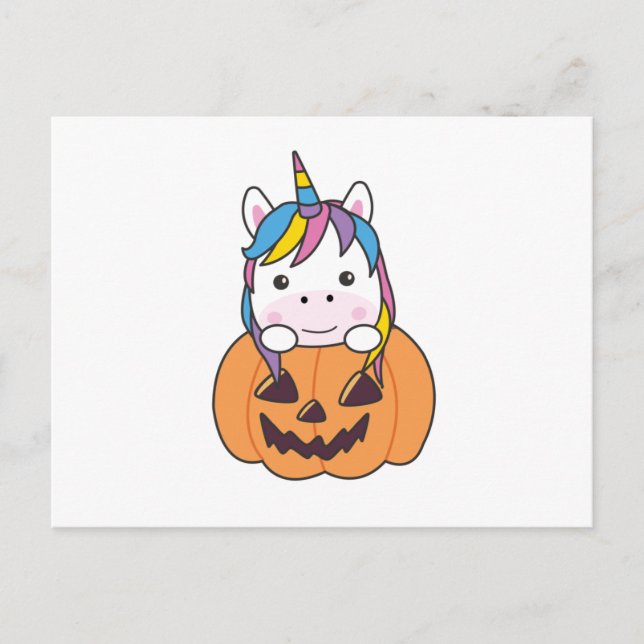 Unicorn In Pumpkin Cute Unicorns Happy Halloween Postcard (Front)