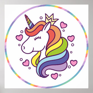 Unicorn in Rainbow Circle Kids Square Poster