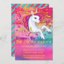 Unicorn in Rainbow Cloud Birthday Invitation