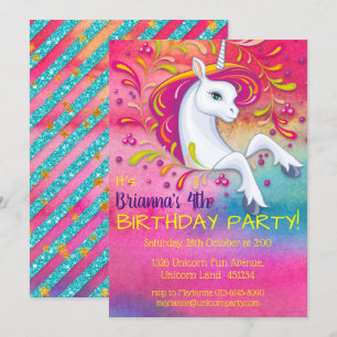 Unicorn in Rainbow Cloud Birthday Invitation