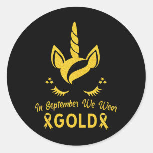 Unicorn In September We Wear Gold Childhood Cancer Classic Round Sticker