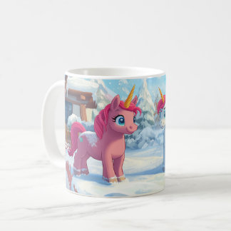 Unicorn in snow coffee mug