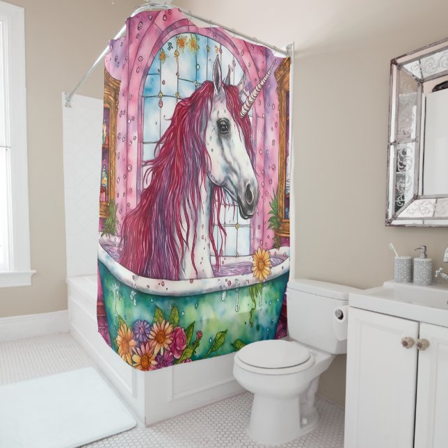 Unicorn in the Bathtub Shower Curtain (In Situ)