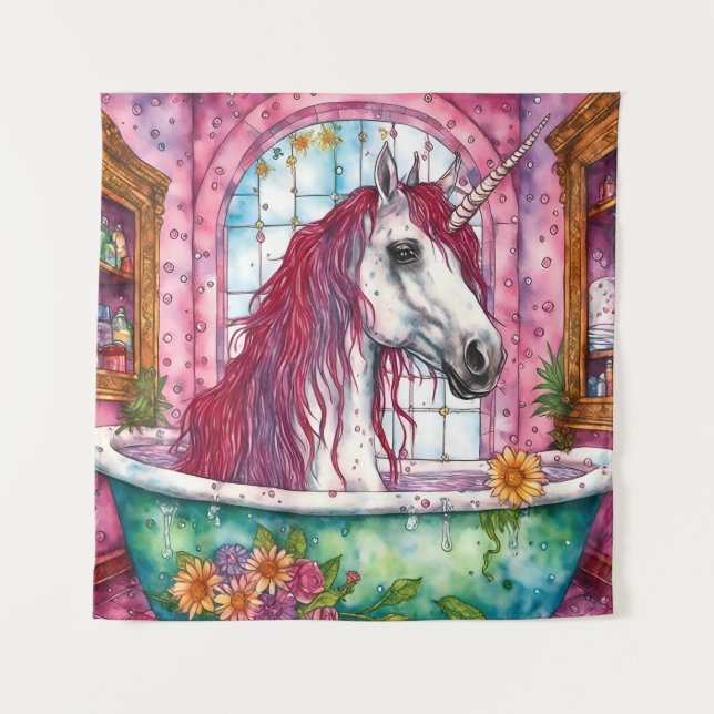 Unicorn in the Bathtub Tapestry (Front)